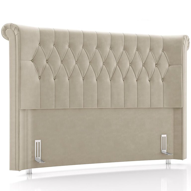 Cabeceira Cama Box Queen 160cm Estofada Meora P05 Veludo Bege - Lyam Decor Cabeceira Cama Box Queen 160cm Estofada Meora P05 Veludo Bege - Lyam Decor