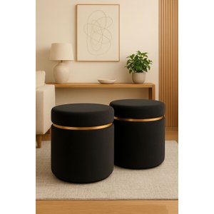 Kit  Puff com Cinta Dorada Superior Preto Veludo