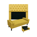 Ver imagem 1 de Jogo Com Cabeceira Mirage + Recamier Baú Fenix King 195 cm Suede Amarelo - LM DECOR