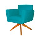 Ver imagem 3 de Poltrona Decorativa Isabela em Tressê Pés Madeira Giratório Suede Azul Turquesa - Ds Estofados