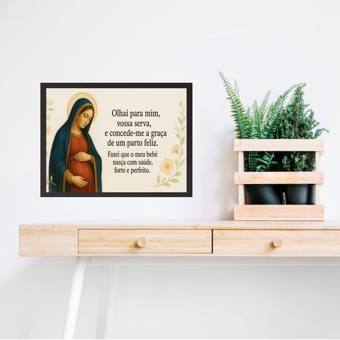 Quadro Nossa Senhora do Bom Parto - Oração 45x34cm - com Vidro:moldura Preta