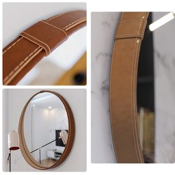 Espelho Redondo Menor Aqua Couro Marrom Imcal Móveis 61,5cm - 3