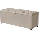 Ver imagem 1 de Recamier Baú Berlim Veludo Bege Solteiro 80cm Estofado Pés Pvc Preto