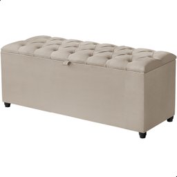 Recamier Baú Berlim Veludo Bege Solteiro 80cm Estofado Pés Pvc Preto - 1