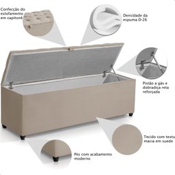Recamier Baú Berlim Veludo Bege Solteiro 80cm Estofado Pés Pvc Preto - 5