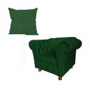 Ver imagem 1 de Uma Poltrona Luiz Xv Capitonê Retrô + Uma Almofada Suede Verde Bandeira/ Recepção, Barbearia