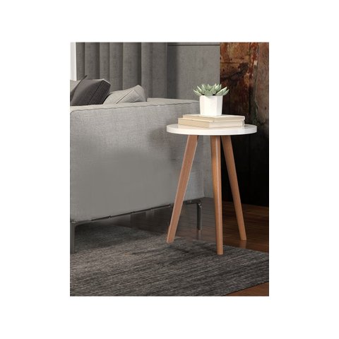 Mesa De Cabeceira Redonda 59Cm De Altura Pés Palito