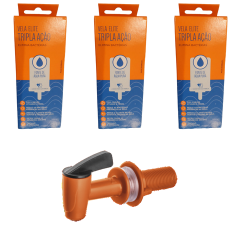Kit 03 Un Vela Elite Tripla Ação + 01 Un Torneira Herc para Filtro Alavanca Manual