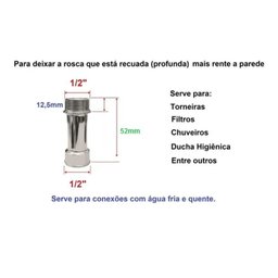 Extensor Cromado Prolongador Médio Torneira Chuveiro 1/2'' - 2