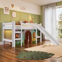 Ver imagem 3 de Cama Infantil Elevada com Escorregador Branco com Cortina Estampada Zoo