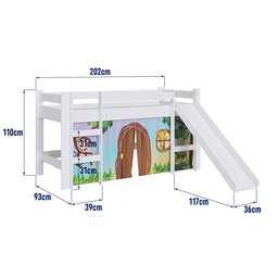 Cama Infantil Elevada com Escorregador Branco com Cortina Estampada Zoo - 5