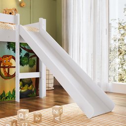 Cama Infantil Elevada com Escorregador Branco com Cortina Estampada Zoo - 6
