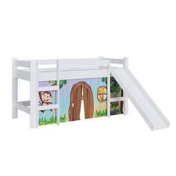 Cama Infantil Elevada com Escorregador Branco com Cortina Estampada Zoo - 4