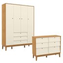 Ver imagem 1 de Cômoda 6 Gavetas e Guarda Roupa Unique 4 Portas Freijó Off White Eco Wood - Matic