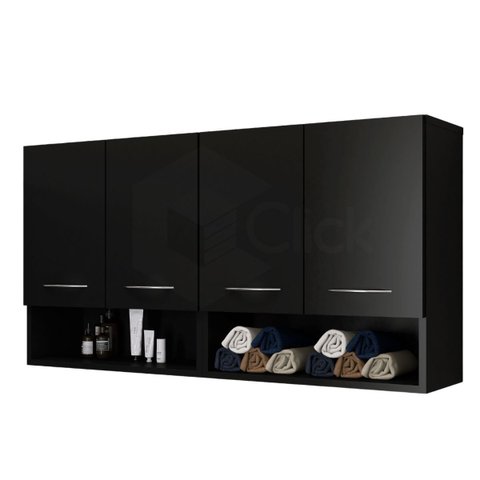 Armário Parede Suspenso Branco Multiuso Cozinha 4 Portas ClickForte Armário Multiuso Preto