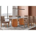 Ver imagem 3 de Sala Jantar Mesa Maldivas Tampo C/ Vidro Curvo 180cm+6 Cadeiras Dafne Madeira Naturale/off White -