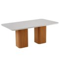Ver imagem 1 de Sala Jantar Mesa Maldivas Tampo C/ Vidro Curvo 180cm+6 Cadeiras Dafne Madeira Naturale/off White -