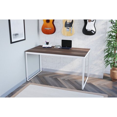 Escrivaninha Mesa Escritório 135x75 135cm Branco e Nogal