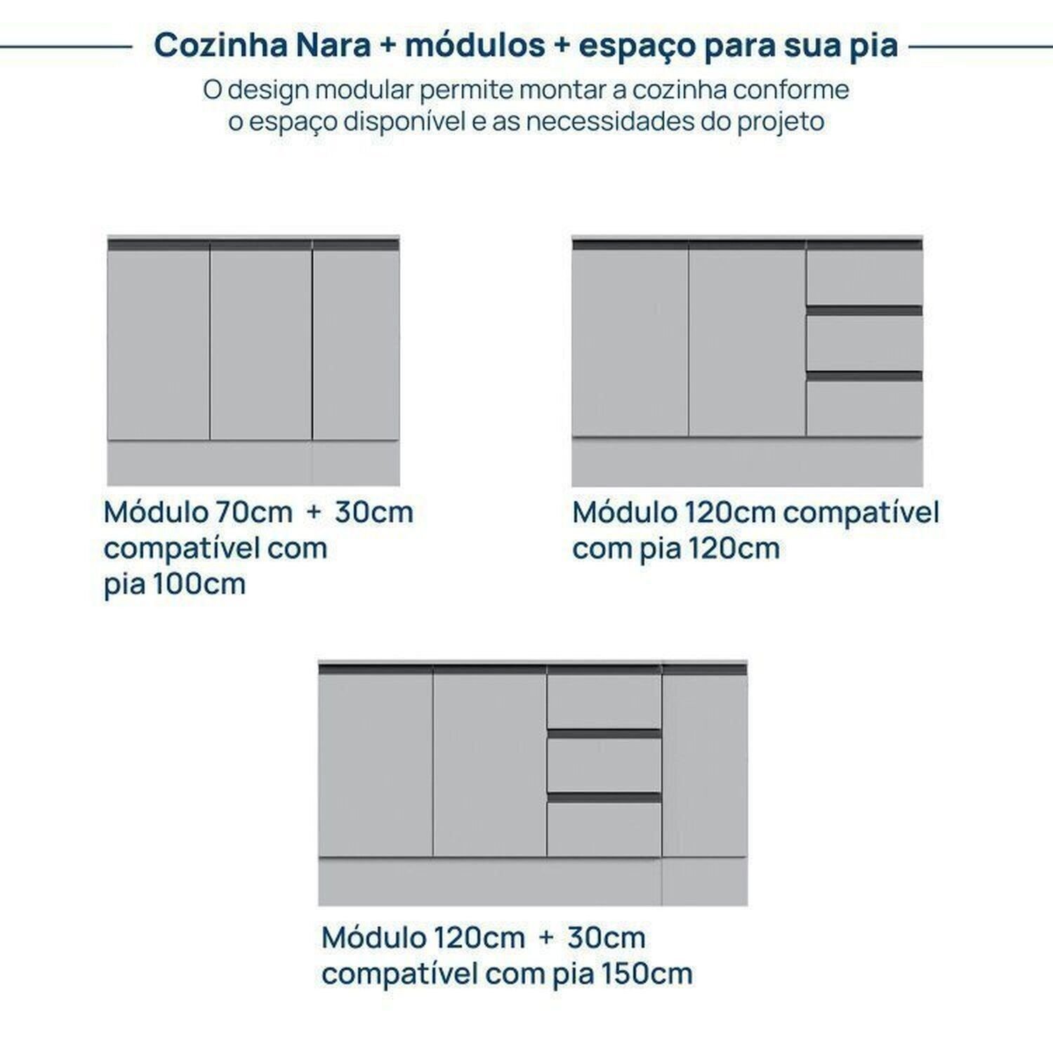 Cozinha Modulada 6 Peças 4 Aéreos 2 Balcões Nara CabeCasa