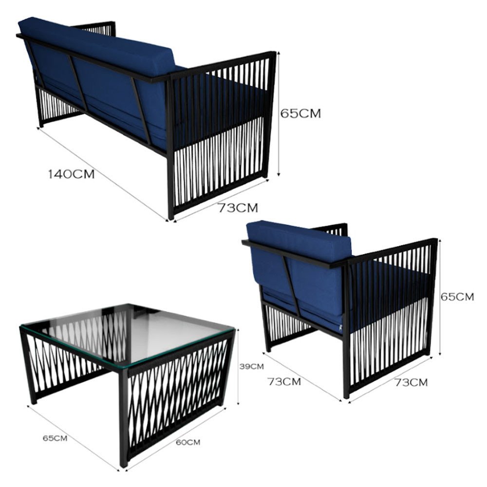 Conjunto para Área Externa de Corda Náutica - 02 Poltrona Namoradeira Mesa de Centro Santiago - 5
