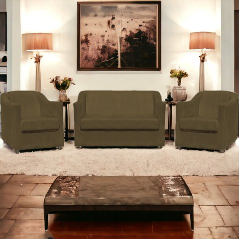 Kit Namoradeira + 4 Poltronas Decorativas para Sala Mila Suede Cores Pé de Plastico Cromado