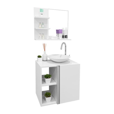 Conjunto Armário para Banheiro Branco e Cuba com Espelheira Harpia