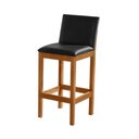 Ver imagem 3 de Kit 2 Banquetas Alta Pérola com Encosto Estofada em Couro Pu Preto Madeira Maciça Castanho