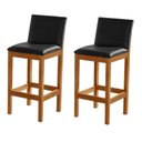 Ver imagem 2 de Kit 2 Banquetas Alta Pérola com Encosto Estofada em Couro Pu Preto Madeira Maciça Castanho