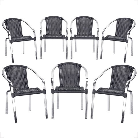 7 Cadeira Maresia Aluminio Polido Fibra Sintetica Tr. Simples - Preta