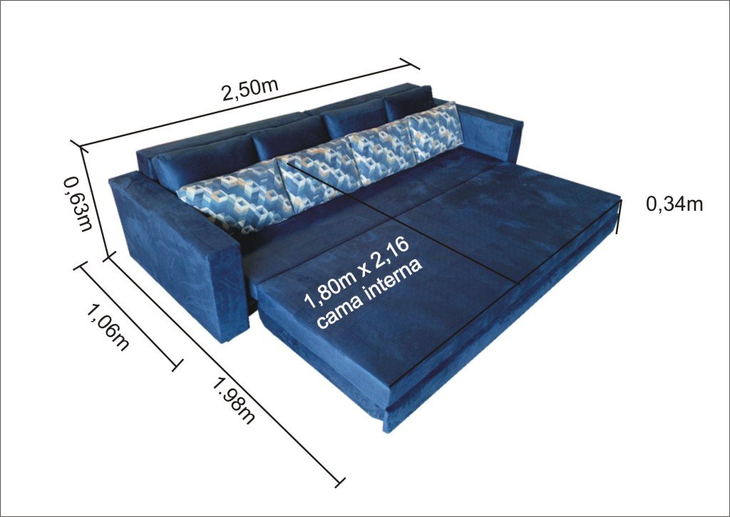 Sofá Cama bx03_MM com 2.50m que se Transforma em Cama Resistente e Confortável em Sued - 4