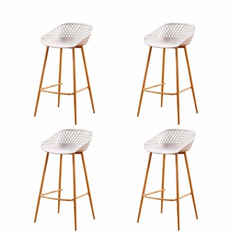 Kit 4 Banquetas Altas Clarice Sidera Rivatti Polipropileno Nude Base Metal Aço
