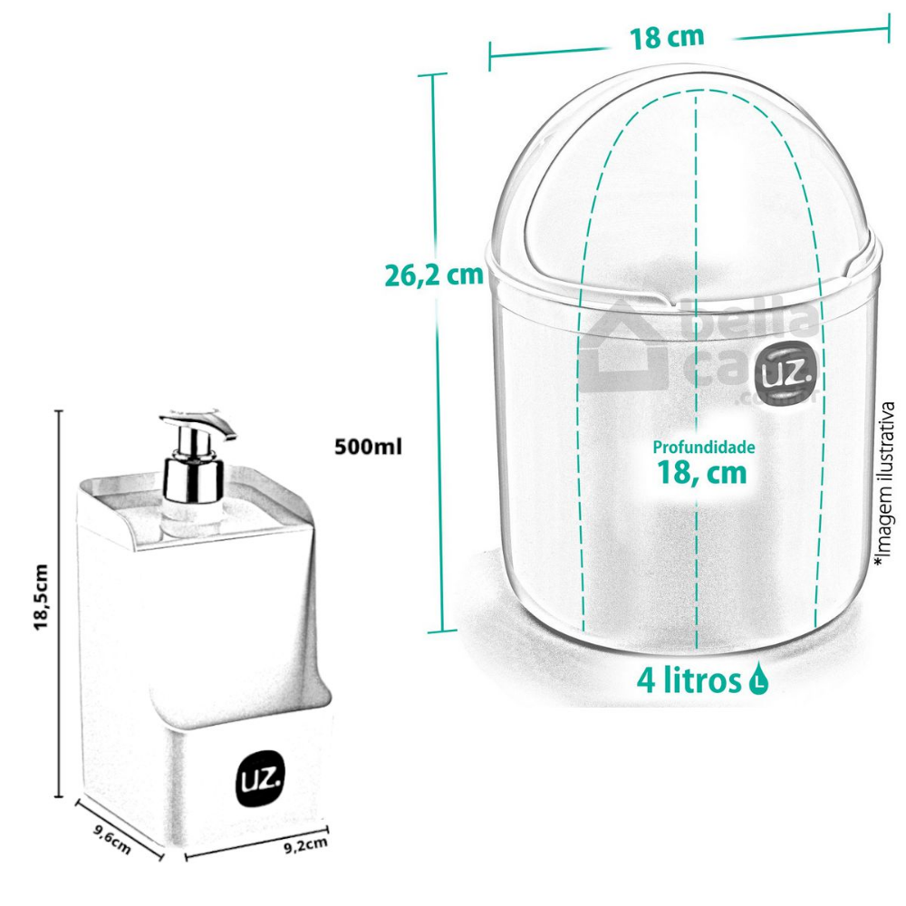 Kit Lixeira e Porta Detergente Slim Preto UZ - 2