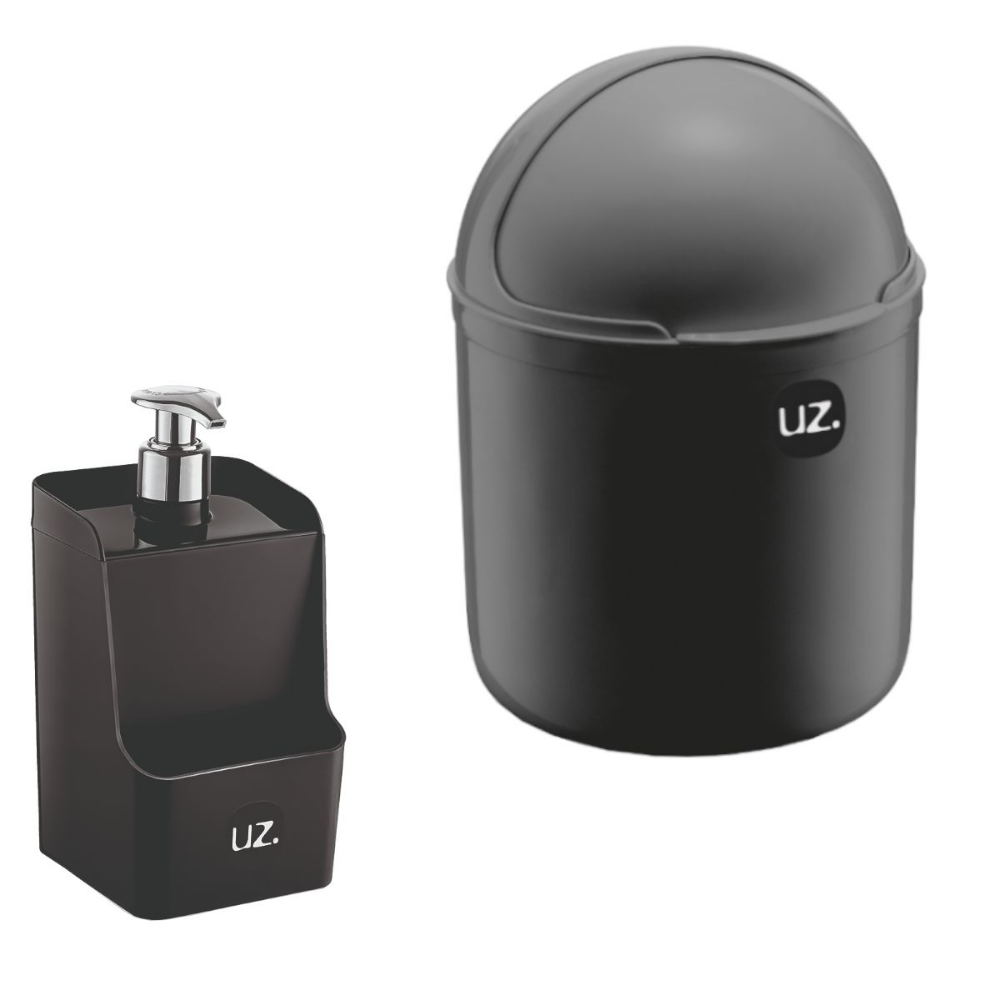 Kit Lixeira e Porta Detergente Slim Preto UZ