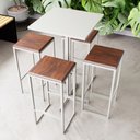 Ver imagem 1 de Conjunto Mesa Alta Bar Bistrô Quadrada Branca 4 Bancos Imbuia Industrial White Don Castro Decor Indu