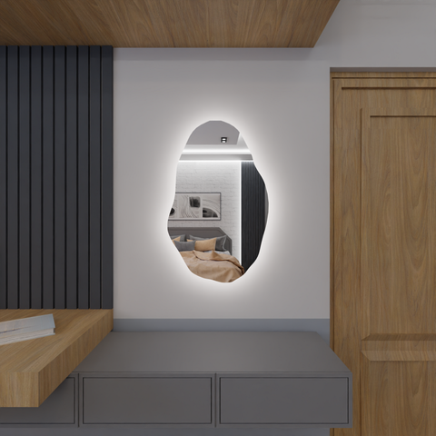 Espelho Orgânico Decorativo Lapidado com Led 80x50 Cm E05 para Sala, Quarto, Banheiro, 6000k 110v