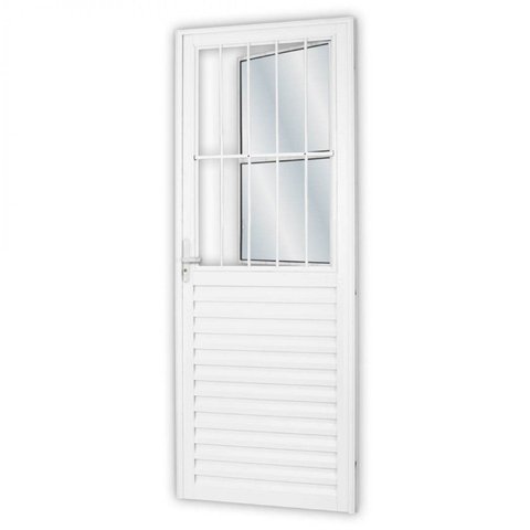 Porta de Alumínio Postigo 210x90cm com 2 Vidros Lisos Linha Solida MGM Abertura Esquerda Branco