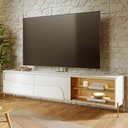 Ver imagem 1 de Rack para Sala de Estar TV 75 pol com LED Pés Industrial 216cm Salerno C04 Off White Matte Freij