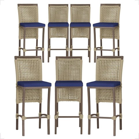 7 Banqueta em Alumínio Roma Marrom Corda Náutica Tecido 10