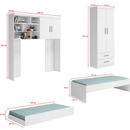 Quarto Completo Modulado Solteiro Juvenil 4 peças - 1 Guarda-Roupa , 1 Módulo Aéreo, 1 Cama Solteiro com 1 Auxiliar Chiara - 10