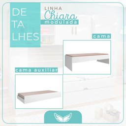 Quarto Completo Modulado Solteiro Juvenil 4 peças - 1 Guarda-Roupa , 1 Módulo Aéreo, 1 Cama Solteiro com 1 Auxiliar Chiara - 7