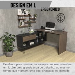 Escrivaninha em L 1 Porta 5 Nichos Pés Metálicos 136,5x135cm Dubai  - 7