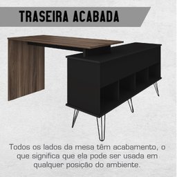 Escrivaninha em L 1 Porta 5 Nichos Pés Metálicos 136,5x135cm Dubai  - 9