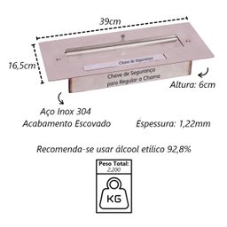 Lareira de Mesa Portátil Ecológica Inox a Álcool 39x16,5x6cm Metal Mig - 4