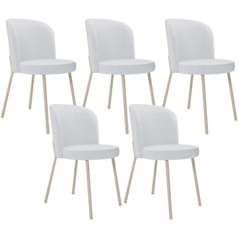 Kit 05 Cadeiras para Sala de Jantar Cozinha Estofada Gavi Arena L02 Linho Cinza - Lyam Decor