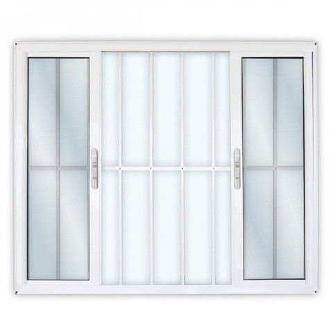 Janela de Alumínio de Correr 100x200cm 4 Folhas 2 Fixas com Grade e Vidro Mini Boreal Linha Solida m