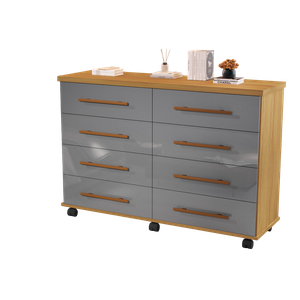 Comoda Jade 8 Gavetas Cinza Mel com Rodinhas
