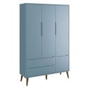 Ver imagem 2 de Guarda Roupa Infantil 3 Portas e Cômoda Theo 1 Porta Azul com Pés Amadeirados – Reller