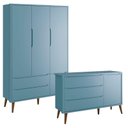 Ver imagem 1 de Guarda Roupa Infantil 3 Portas e Cômoda Theo 1 Porta Azul com Pés Amadeirados – Reller