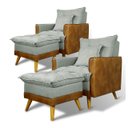 Ver imagem 2 de Kit 2 Poltronas Sofá Reclinável Londres com 2 Puff Banqueta Almofadado Corino e Linho Cinza - Arkell