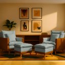 Ver imagem 1 de Kit 2 Poltronas Sofá Reclinável Londres com 2 Puff Banqueta Almofadado Corino e Linho Cinza - Arkell